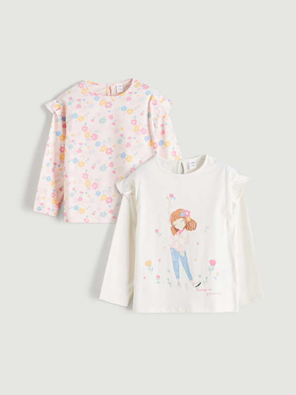LCW Kids Футболка с круглым вырезом и длинным рукавом для девочек, 2 шт. в упаковке