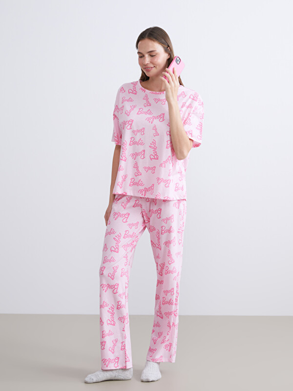 LCW Young Bisiklet Yaka Barbie Baskılı Kadın Pijama Takımı