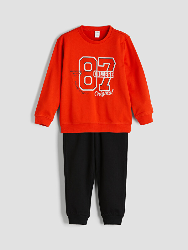 LCW Kids Bisiklet Yaka Erkek Bebek Sweatshirt ve Eşofman Alt 2'li