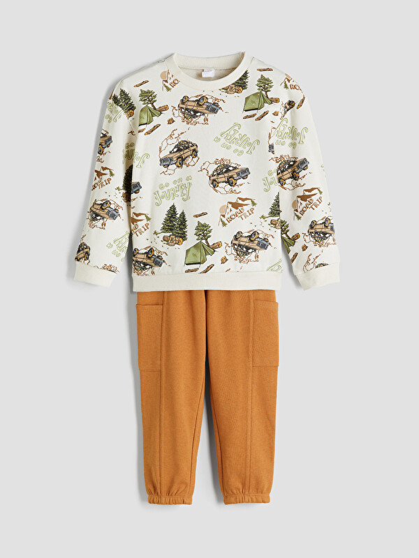 LCW Kids Bisiklet Yaka Baskılı Erkek Çocuk Sweatshirt ve Eşofman Alt 2'li