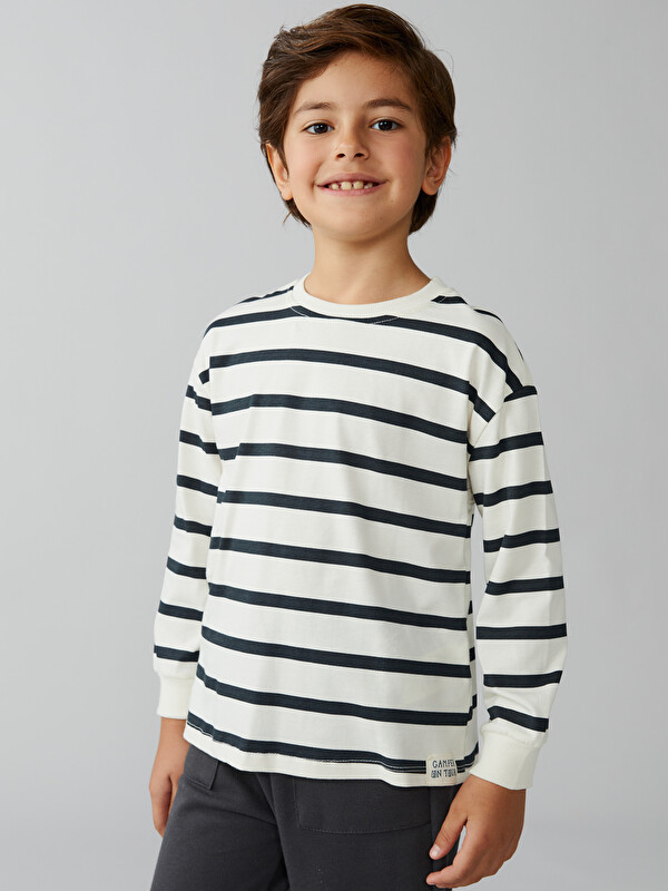 LCW Kids Bisiklet Yaka Çizgili Erkek Çocuk Tişört