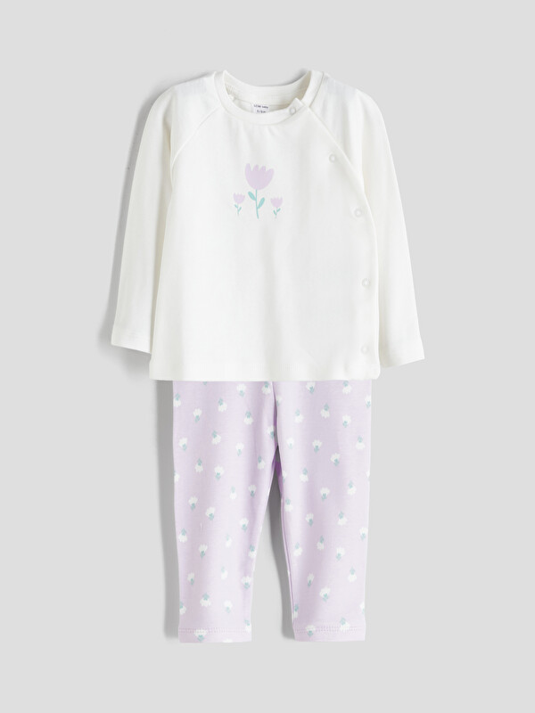 LCW baby Bisiklet Yaka Baskılı Kız Bebek Pijama Takımı