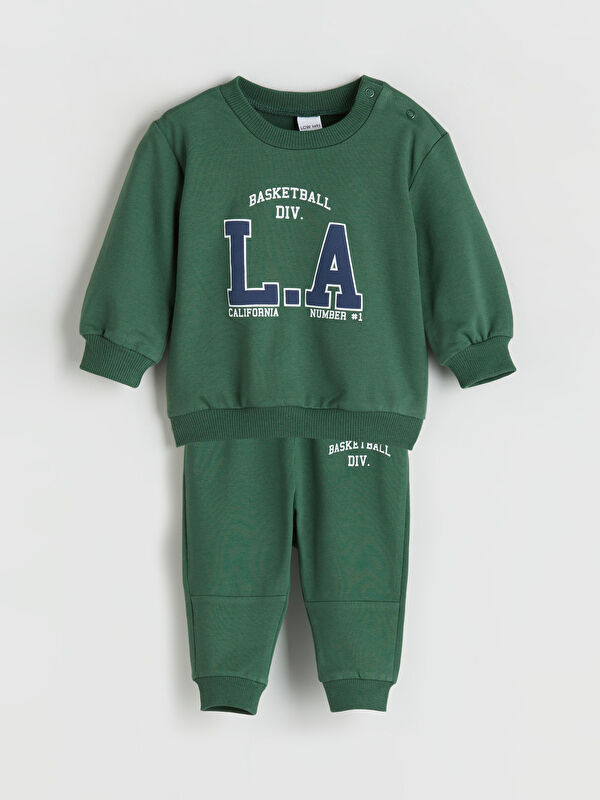 LCW baby Bisiklet Yaka Baskılı Erkek Bebek Sweatshirt ve Eşofman Alt 2'li