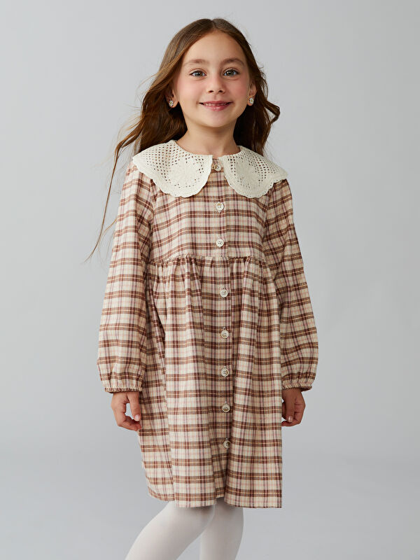 LCW Kids Peter Pan Collar Plaid Pattern Flannel Girls' Dress