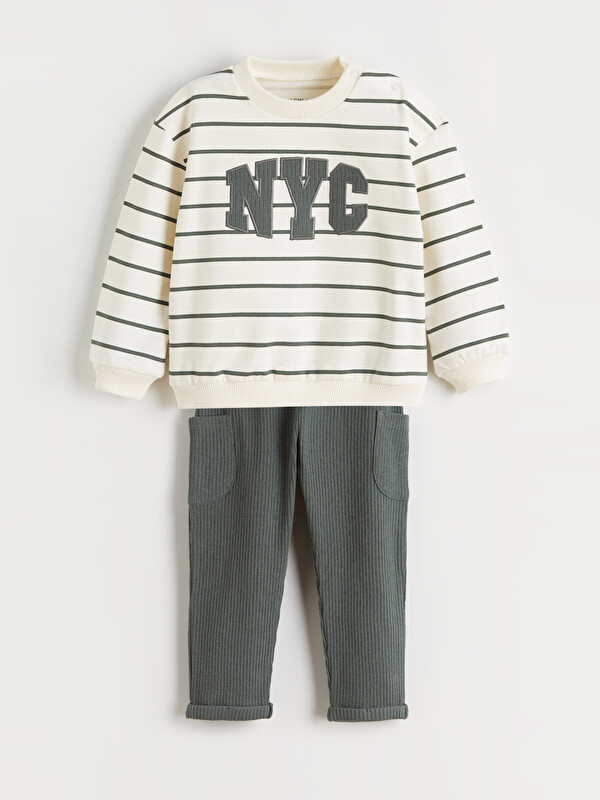LCW baby Nakışlı Erkek Bebek Sweatshirt ve Pantolon 2'li