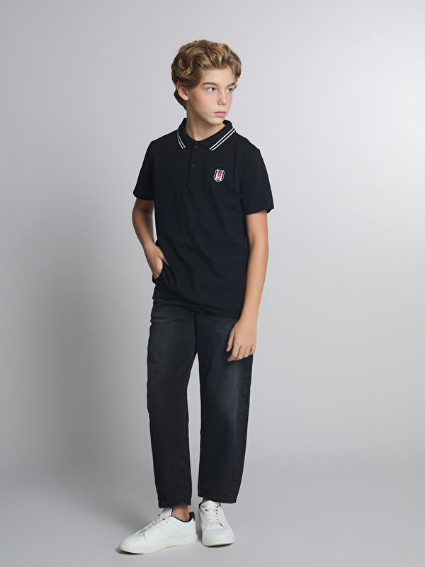 LCW Kids Polo Yaka Beşiktaş Baskılı Erkek Çocuk Tişört