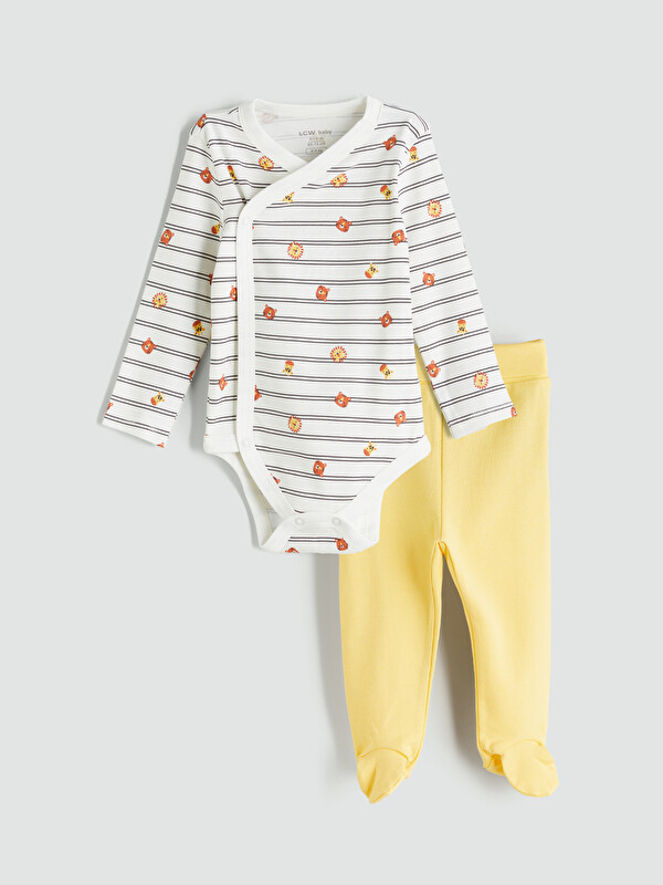 LCW baby V Yaka Erkek Bebek Çıtçıtlı Body ve Pantolon 2'li