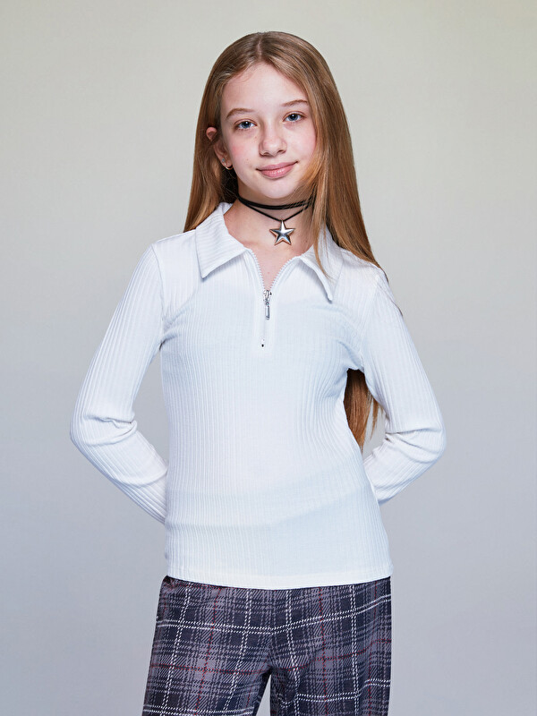 LCW Kids Polo Yaka Uzun Kollu Kız Çocuk Tişört