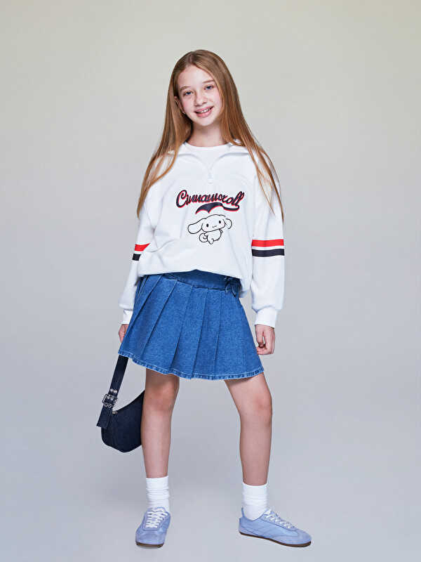 LCW Kids Basic Pileli Kız Çocuk Jean Etek