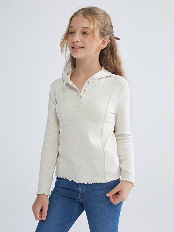 LCW Kids Kapüşonlu Basic Kız Çocuk Tişört