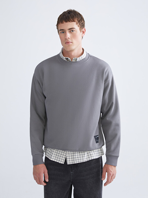 XSIDE Bisiklet Yaka Nakışlı Erkek Kalın Sweatshirt