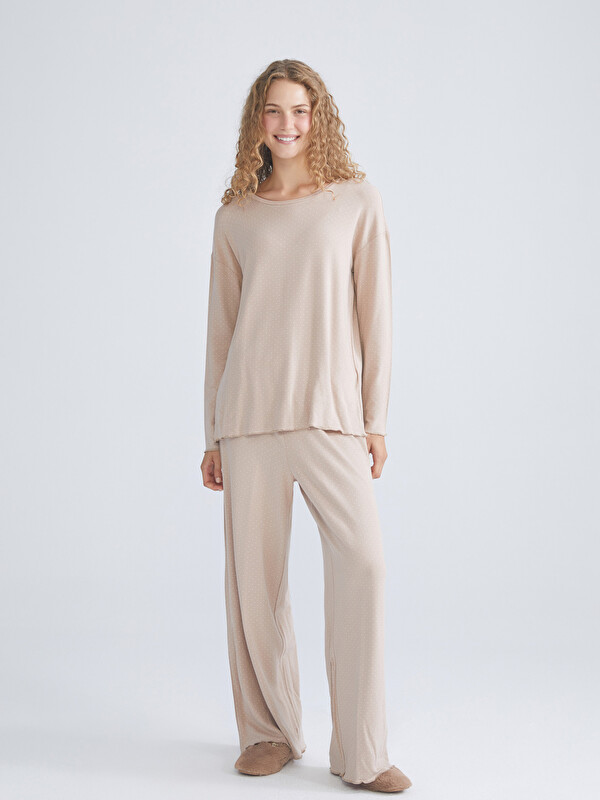 LCW DREAM Crew Neck Polka Dot Long Sleeve Women's Pyjamas Set