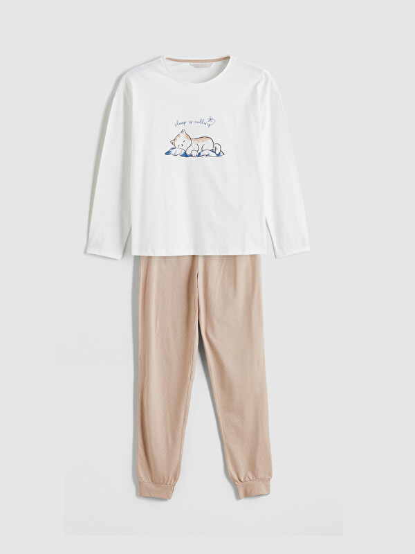 LCW DREAM Bisiklet Yaka Baskılı Kadın Pijama Üst
