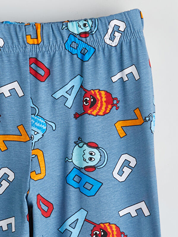 ❥COCÖ　く、ぴ LCW Kids İndigo Bisiklet Yaka Baskılı Erkek Çocuk Pijama Alt