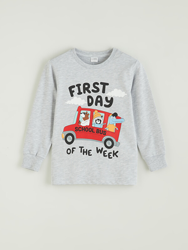 LCW Kids Bisiklet Yaka Baskılı Erkek Çocuk Pijama Üst