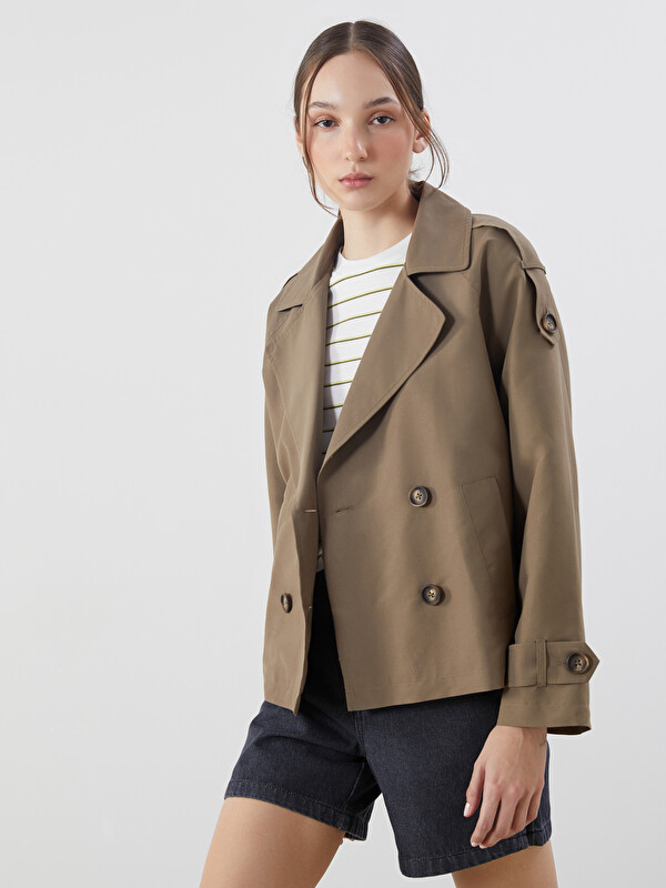 LCW Vision Kruvaze Yaka Oversize Kadın Trençkot