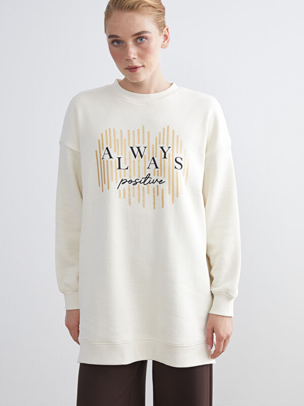 LCW Modest Bedruckte Oversize Damen Dickes Sweatshirt-Tunika