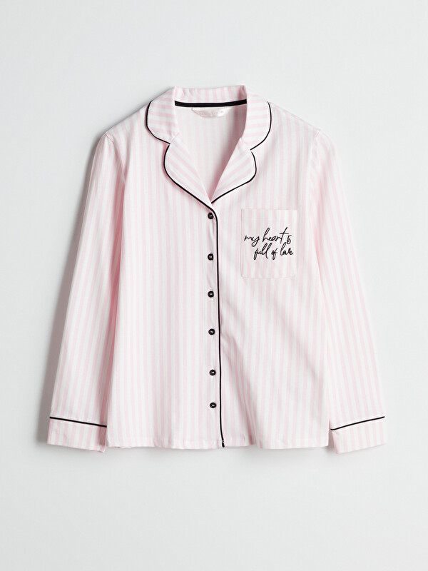 LCW DREAM Gömlek Yaka Nakışlı Kadın Pijama Üst