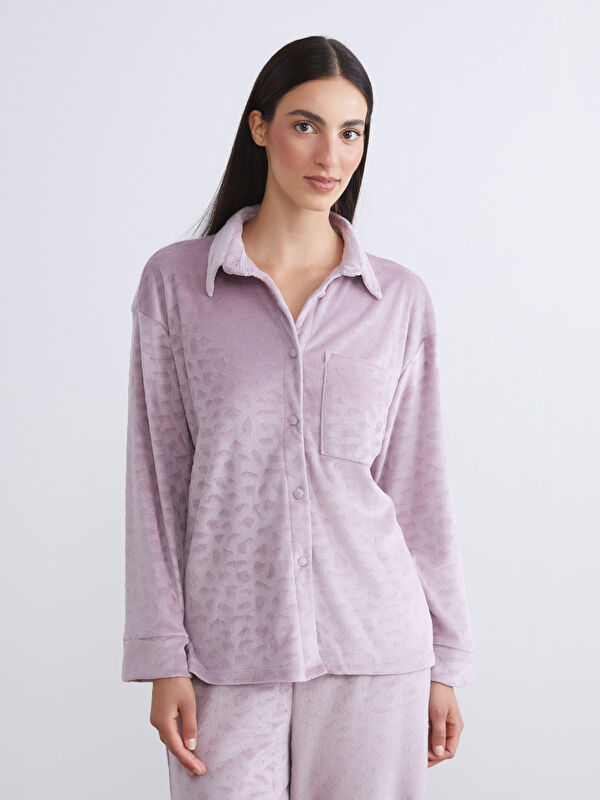 LCW DREAM Collared Neck Velvet Women's Pyjama Set