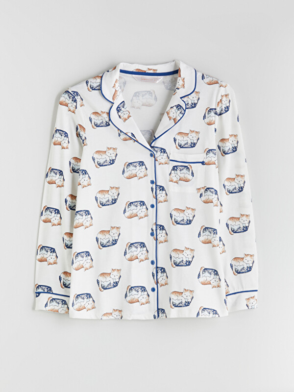 LCW DREAM Gömlek Yaka Desenli Kadın Pijama Üst