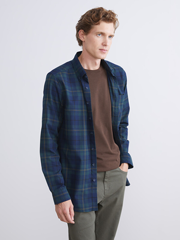 LCWAIKIKI Classic Regular Fit Uzun Kollu Ekose Gabardin Erkek Gömlek
