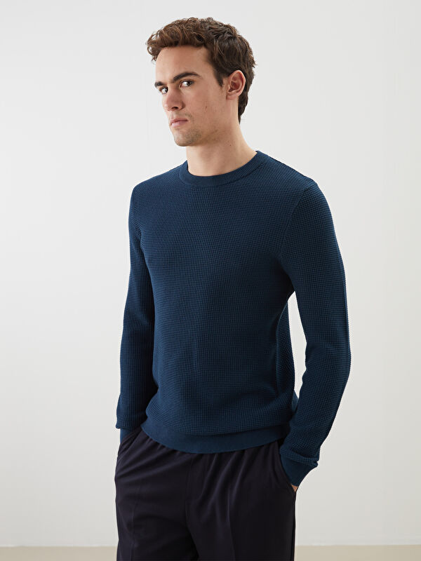 LCW Vision Crew Neck Checkered Men's Knit Sweater