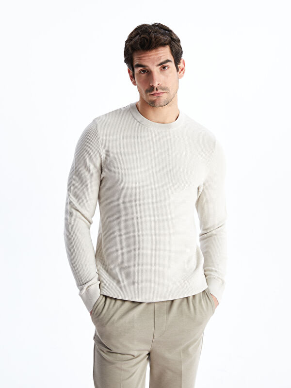 LCW Vision Crew Neck Checkered Men's Knit Sweater