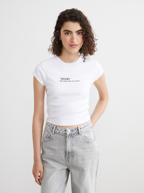 XSIDE Bisiklet Yaka Baskılı Kadın Crop