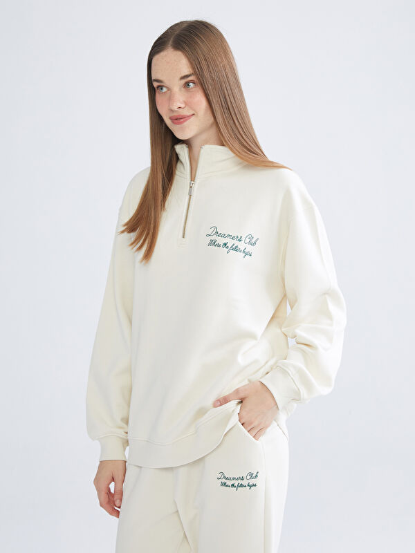 XSIDE Funnel Neck Embroidered Oversize Women's Thick Sweatshirt