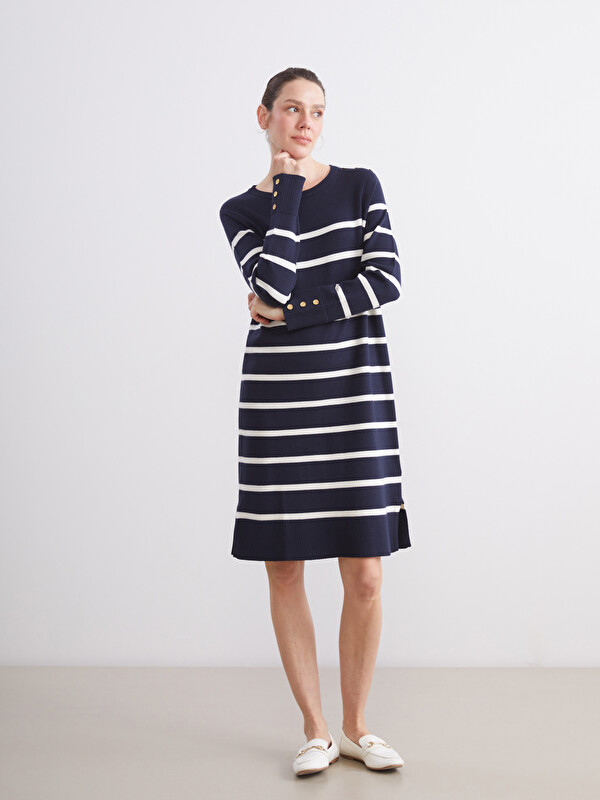 LCW Grace Crew Neck Striped Knit Dress