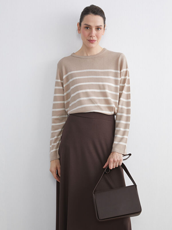LCW Grace Rundhalsausschnitt Gestreifter Strickpullover für Damen