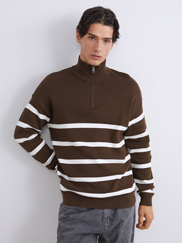 XSIDE Funnel Neck Long Sleeve Striped Men's Knitwear Sweater