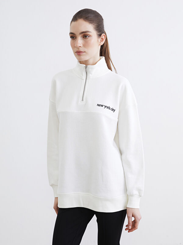 LCW Modest Stehkragen Besticktes Oversize Damen Dickes Sweatshirt