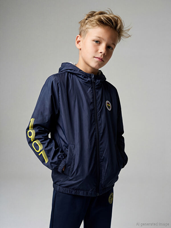 LCW Kids Kapüşonlu Fenerbahçe Baskılı Erkek Çocuk Yağmurluk