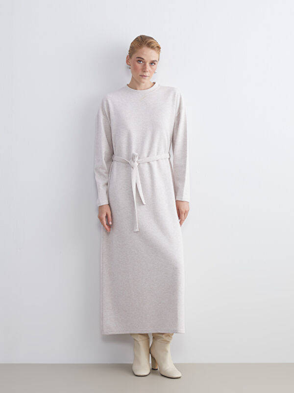 LCW Modest Crew Neck Sash Dress