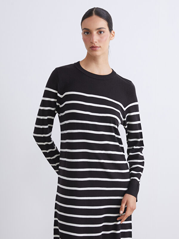 LCW Modest Crew Neck Striped Knit Dress