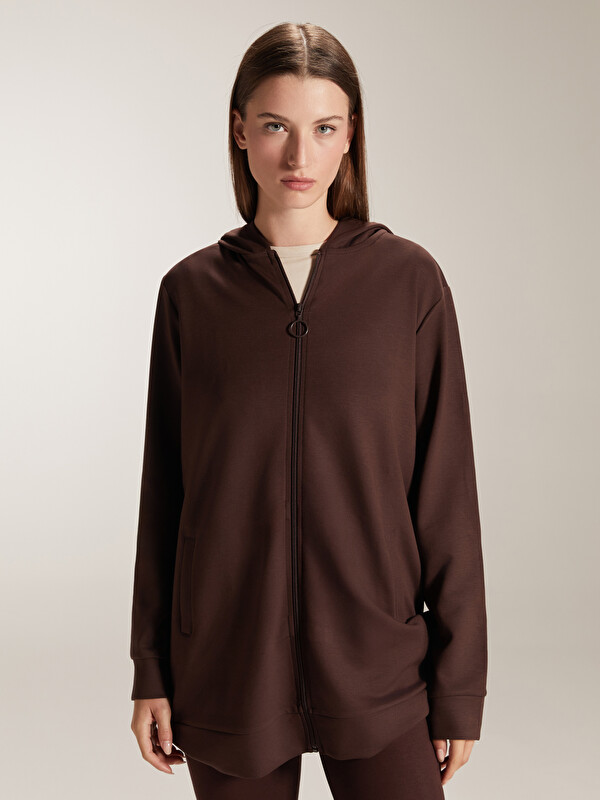 LCW EVERYDAY Kapüşonlu Oversize Kadın Fermuarlı Sweatshirt