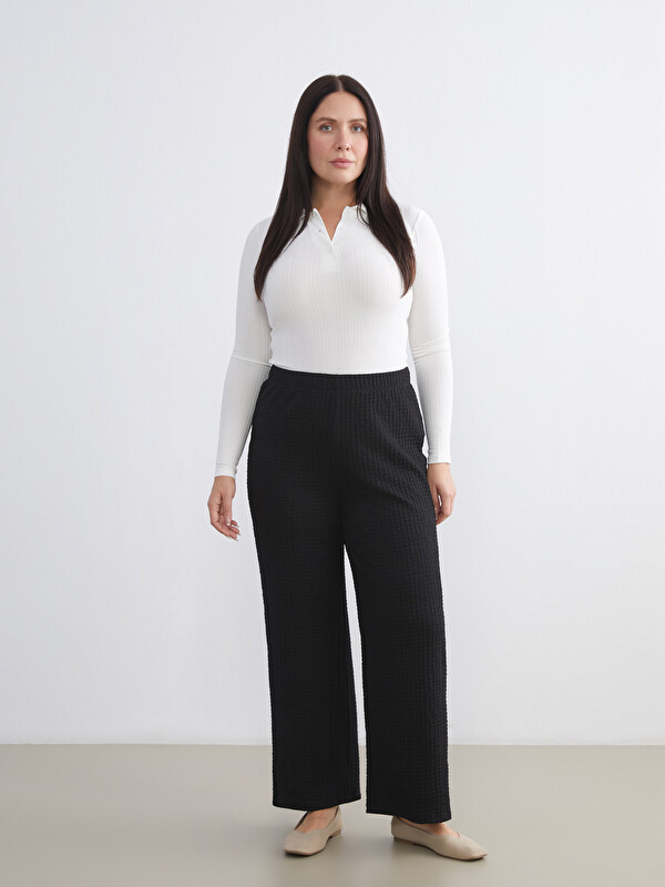 LCW EVERYDAY Beli Lastikli Dokulu Geniş Paça Kadın Pantolon