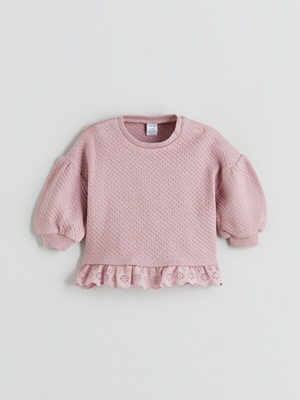 LCW baby Desenli Fırfırlı Kız Bebek Sweatshirt