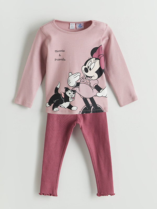 LCW baby Minnie Mouse Baskılı Kız Bebek Tişört ve Tayt 2'li