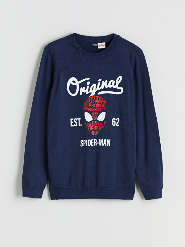 LCW Kids Bisiklet Yaka Spider-Man Baskılı Erkek Çocuk Triko Kazak