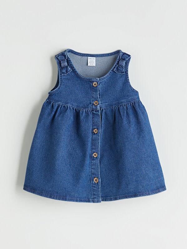 LCW baby Bisiklet Yaka Kız Bebek Jean Elbise