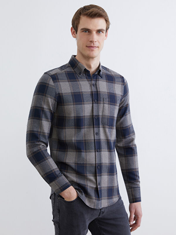 LCWAIKIKI Classic Regular Fit Uzun Kollu Ekose Gabardin Erkek Gömlek