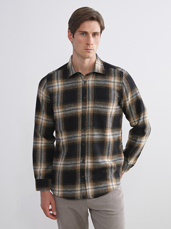 LCWAIKIKI Classic Regular Fit Yün Karışımlı Ekose Erkek Gömlek