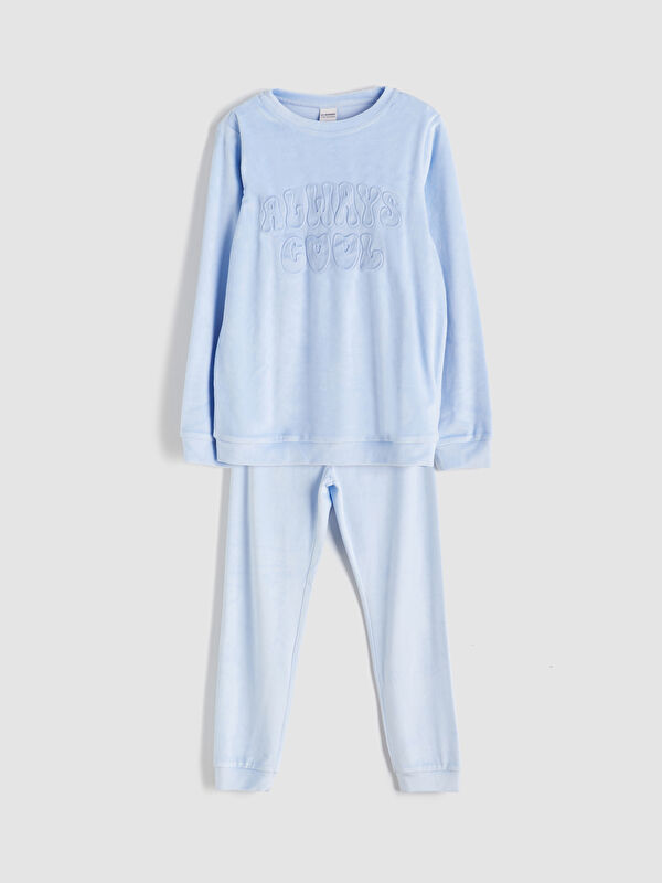 LCW Kids Bisiklet Yaka Kadife Kız Çocuk Pijama Takımı
