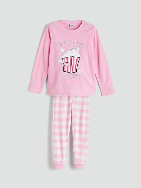 LCW Kids Bisiklet Yaka Polar Kız Çocuk Pijama Takımı