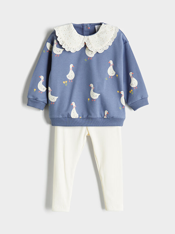 LCW baby Bebe Yaka Kız Bebek  Sweatshirt ve Tayt 2'li