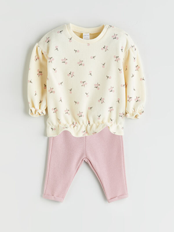LCW baby Çiçekli Yumuşak Dokulu Kız Bebek Sweatshirt ve Tayt