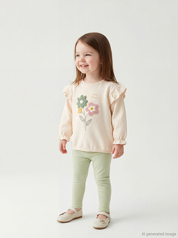 LCW baby Çiçekli Yumuşak Dokulu Kız Bebek Sweatshirt ve Tayt