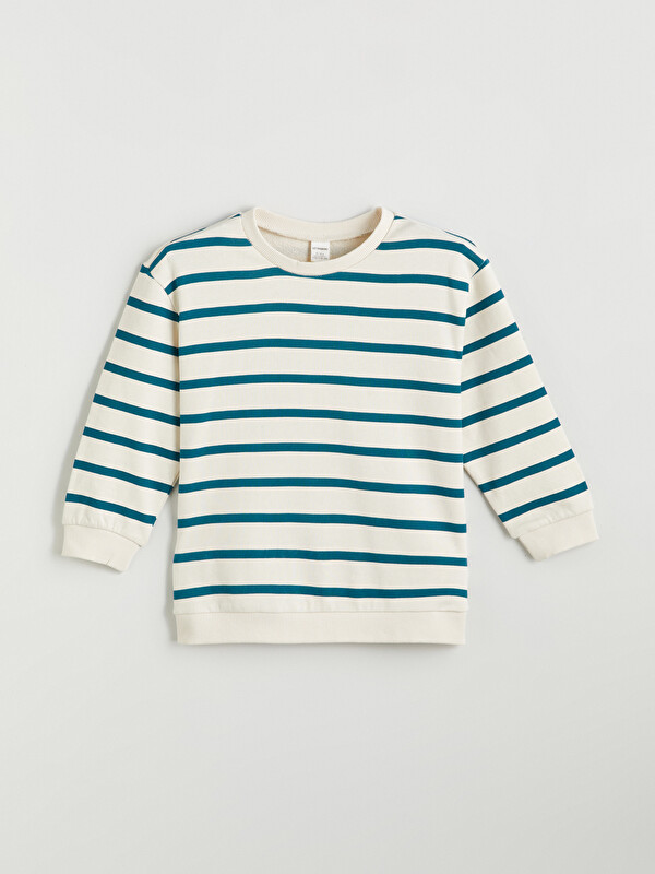 LCW Kids Bisiklet Yaka Çizgili Erkek Çocuk Sweatshirt